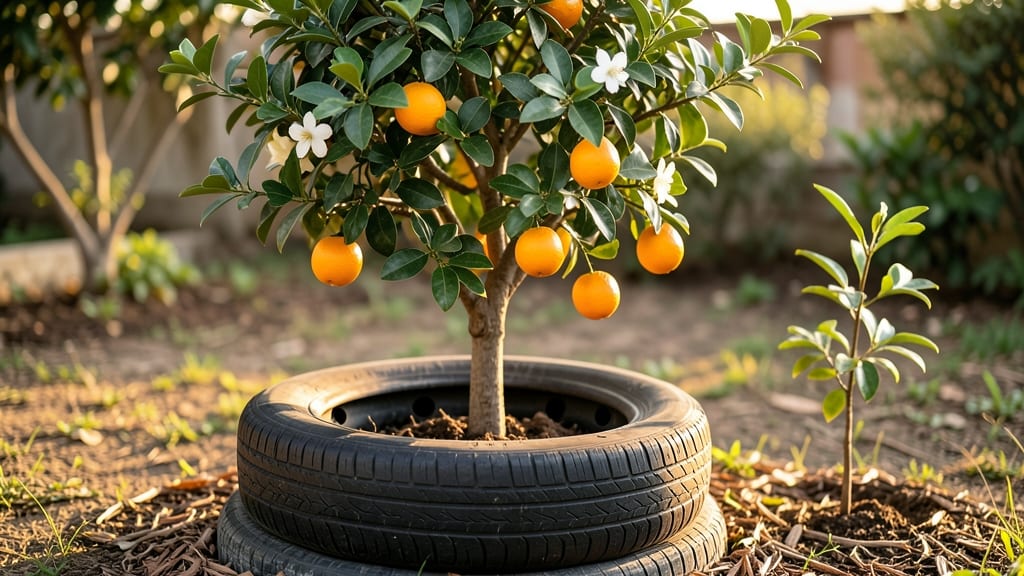 Orange Tree Tire Pruning: Dwarf Variety Height Control in Containers