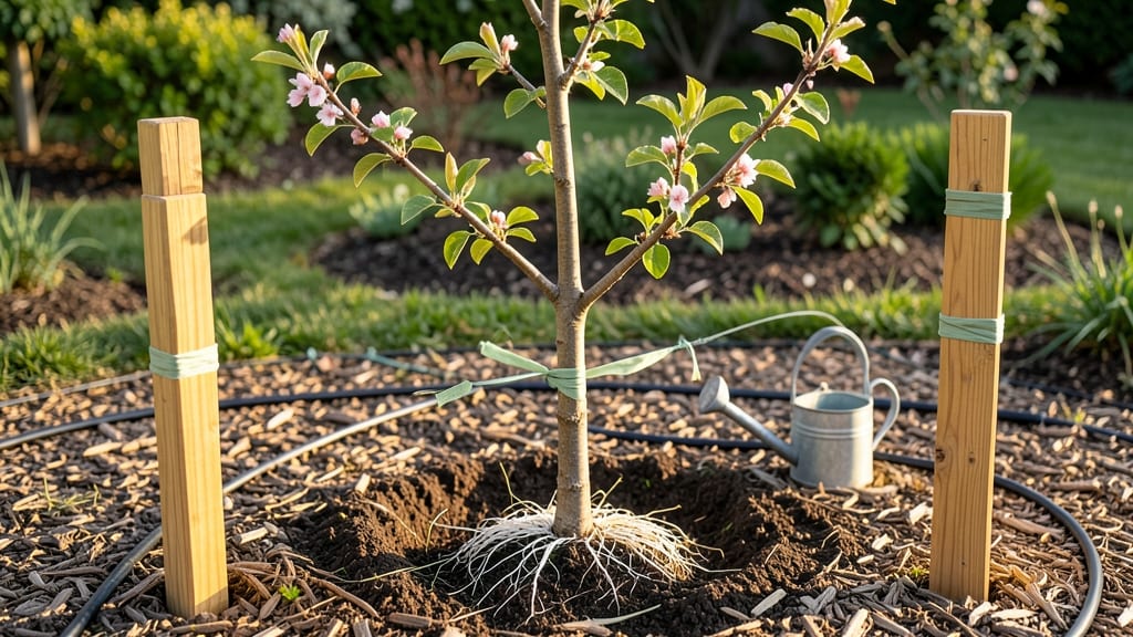 Young Tree Supports: Sturdy Stakes and Spiral Ties for Strong Growth